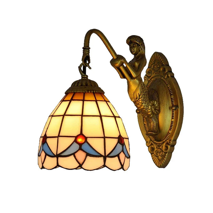 Artistic LED wall light, mermaid glass design for captivating bedroom lighting.
