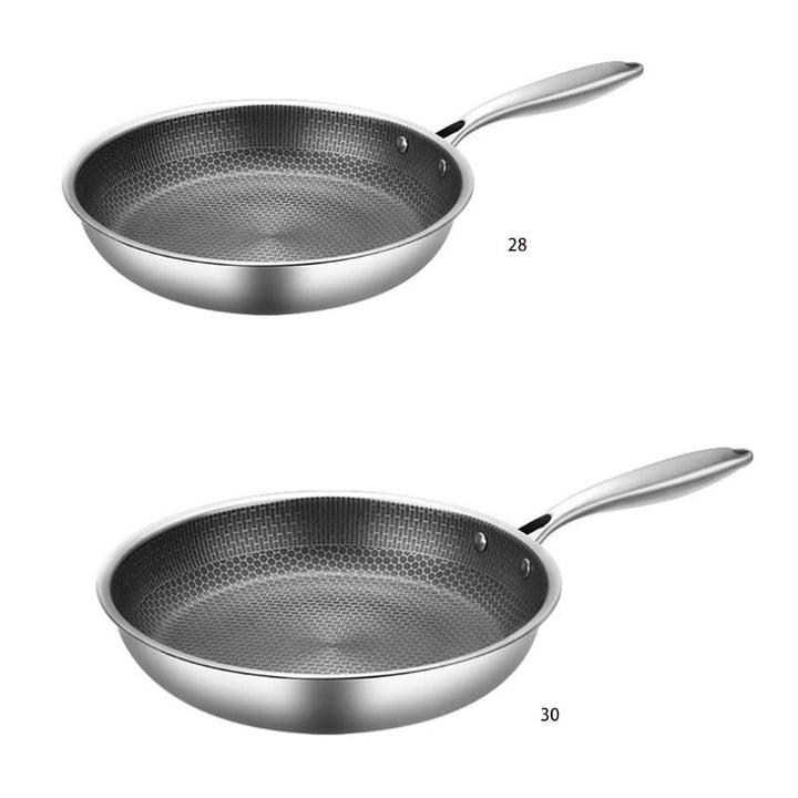 Versatile stainless steel skillet for frying, searing, and everyday kitchen cooking. Non-stick cookware.