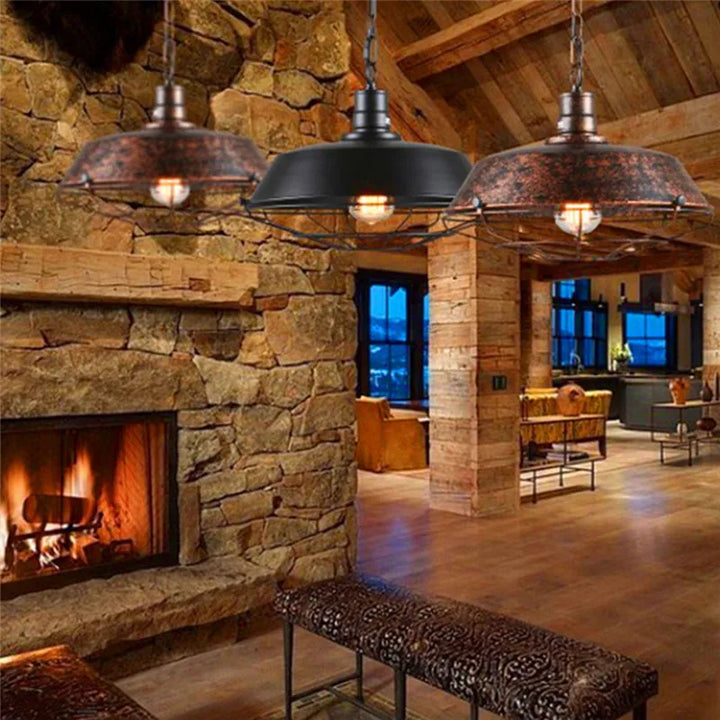 Tavvitaimp18 rustic iron pendant, industrial style fixture for ambient lighting.
