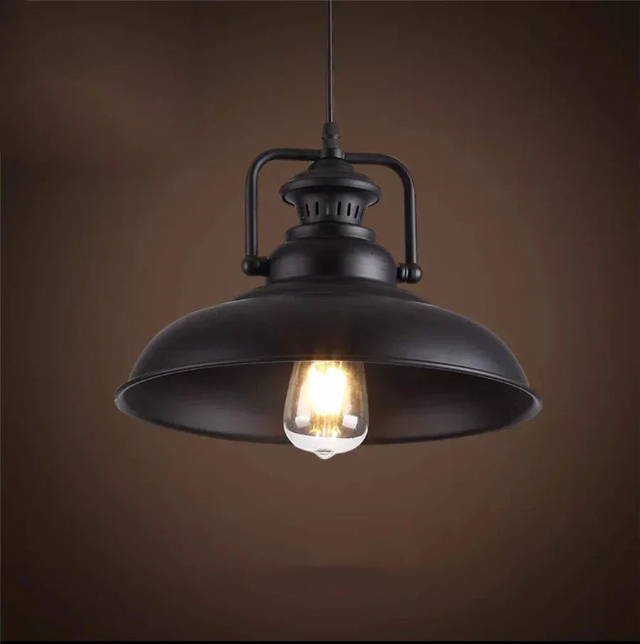 Industrial farmhouse hanging lamp, iron construction, for a stylish home decor update.