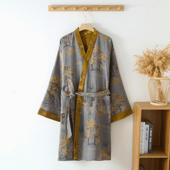 Cozy retro kimono loungewear for men & women, ideal for home comfort and unwinding after a long day.