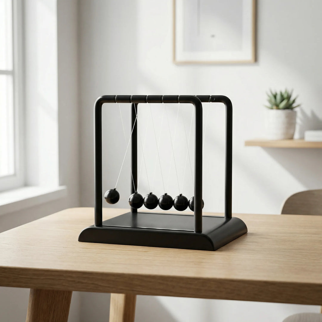 Modern magnetic kinetic desk ornament, sleek design for stress relief and office decor.