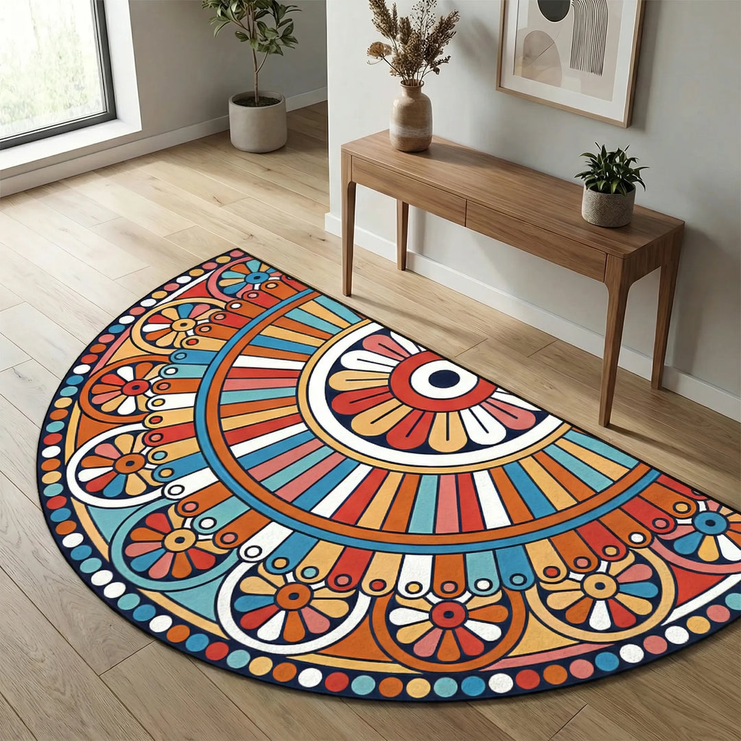 Soft round floor mat, Flowique wave design. Washable & non-slip, perfect for any room.