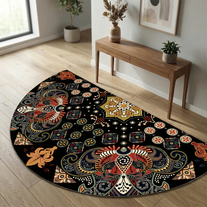 Vibrant Flowique round rug with a captivating wave motif, enhancing living room aesthetic.