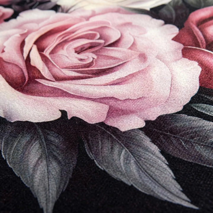 Decorative round floral area rug; plush and soft with non-slip backing. Ideal home decor for living room or bedroom.