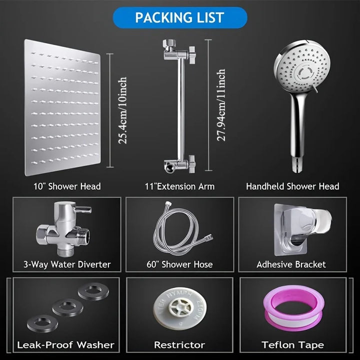 Pressurized 10-inch chrome-plated concealed shower system. Ideal for modern luxury bathroom renovation projects.