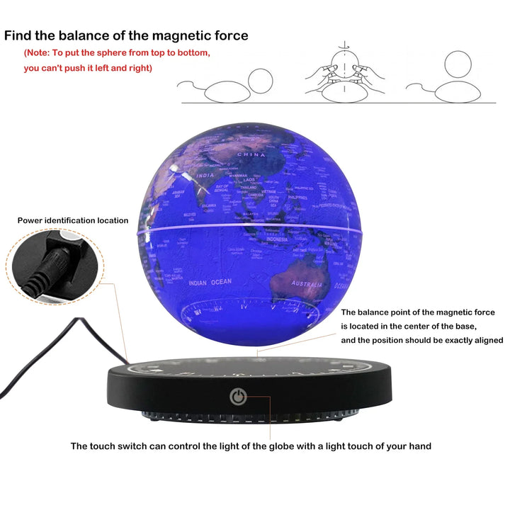Mesmerizing magnetic floating globe with bright RGB LED lights, enhancing any home or office desk decor.