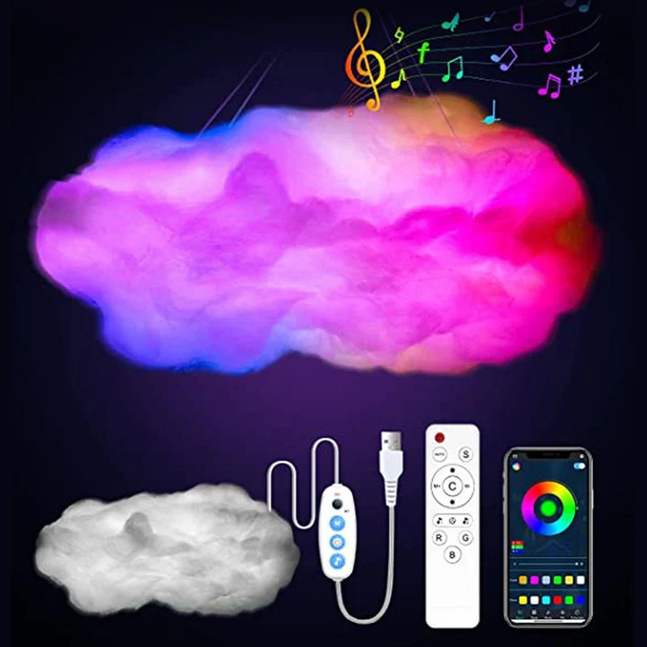 Unisex 3D cloud light with dynamic thunder effect, music sync, and app control for smart room decor.