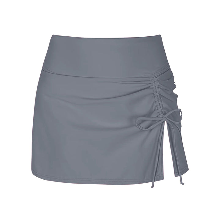 Women's high-waist swim skirt with flattering ruching. Great for beach, poolside, and summer vacation.