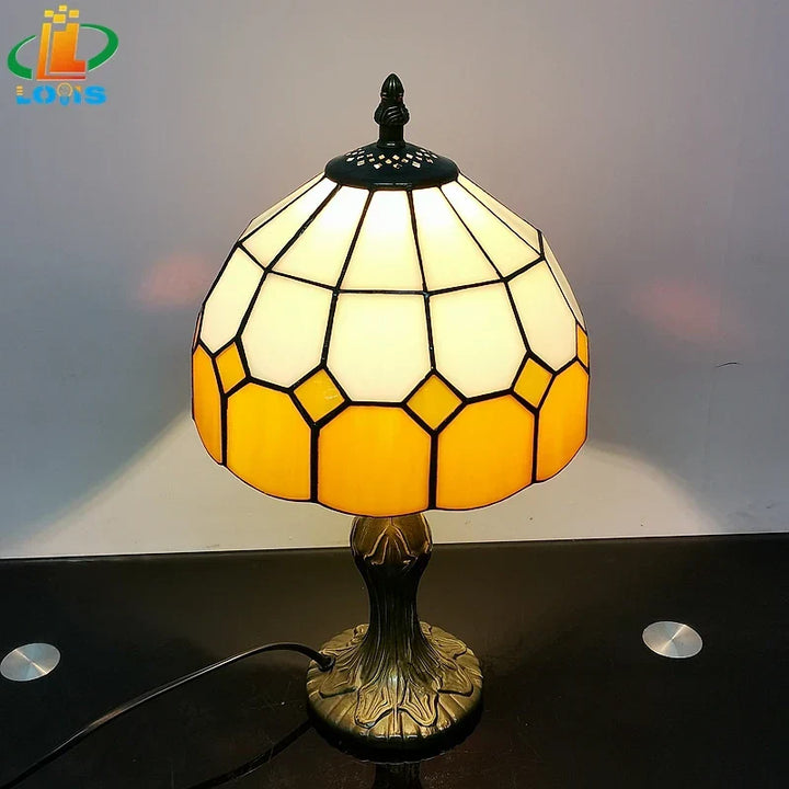 Green Nordic plaid table lamp for girls' room. Modern desk or bedside light adds colorful, ambient lighting.