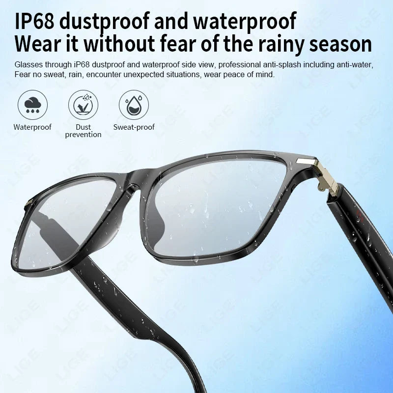 Hands-free wireless Bluetooth smart glasses for calls, music & UV protection. Unisex tech eyewear with integrated audio.