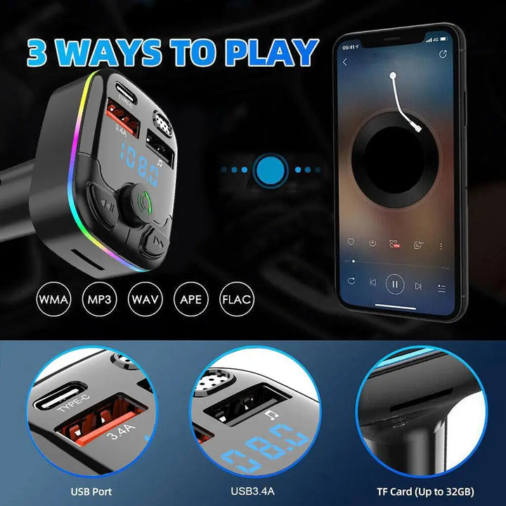 Hands-free car kit: Tavvitaimp18 Bluetooth FM transmitter & fast charger for safe calls and music on the road.