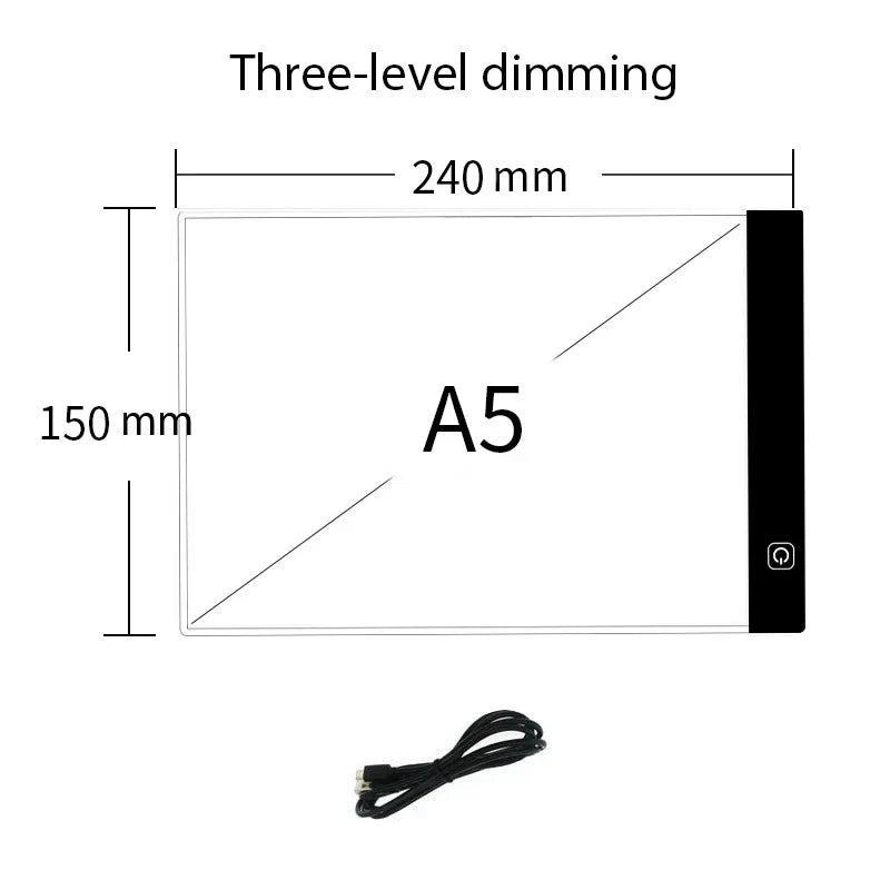 Dimmable LED light box tracing pad, USB-powered for consistent illumination in various art projects.