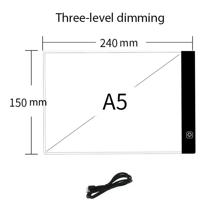 Dimmable LED light box tracing pad, USB-powered for consistent illumination in various art projects.