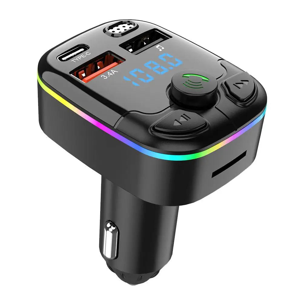 Tavvitaimp18 smart car charger & FM transmitter for rapid USB-C & QC3.0 phone charging and hands-free calls.