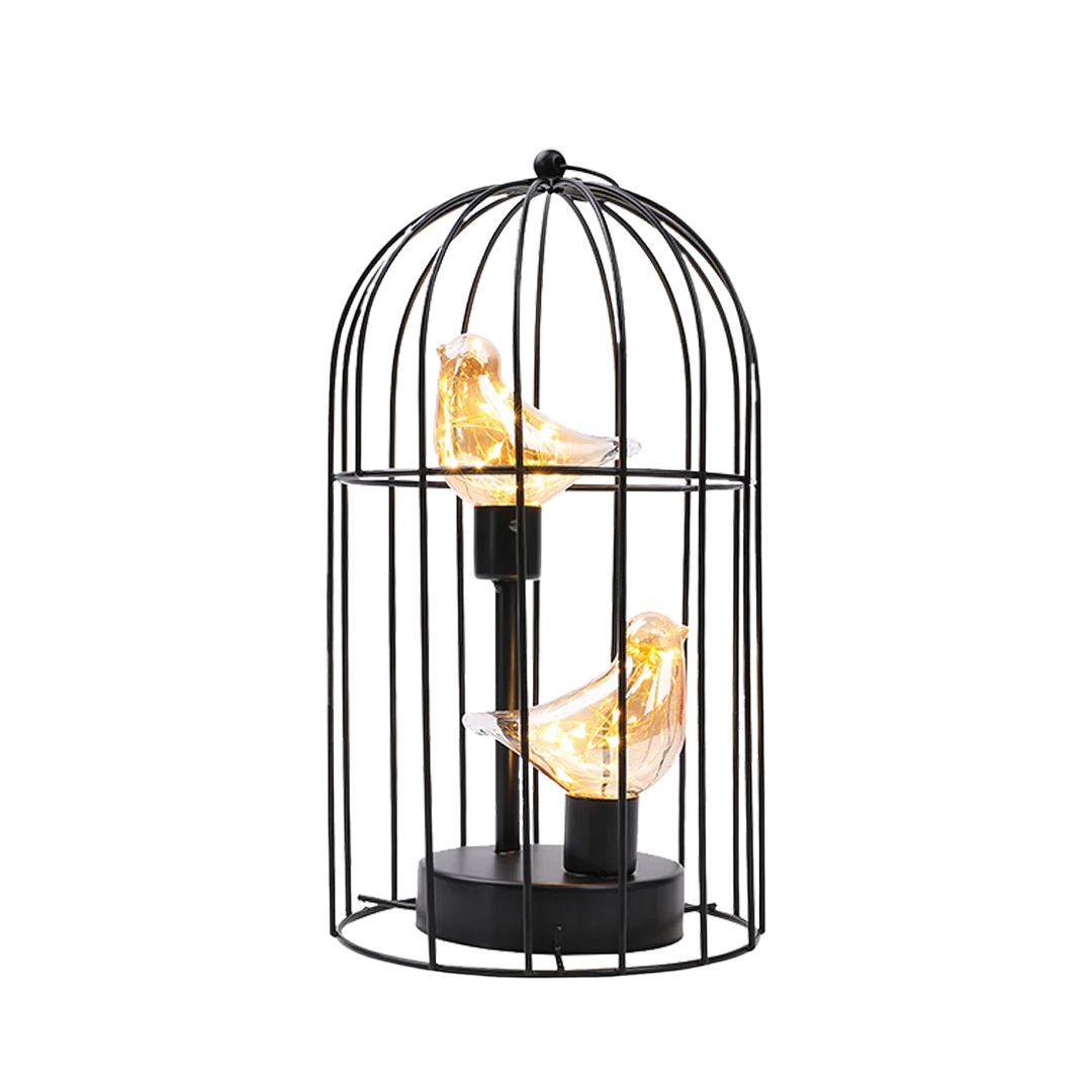 Romantic cordless LED birdcage lamp with delicate fairy lights, enhancing any table's ambiance.