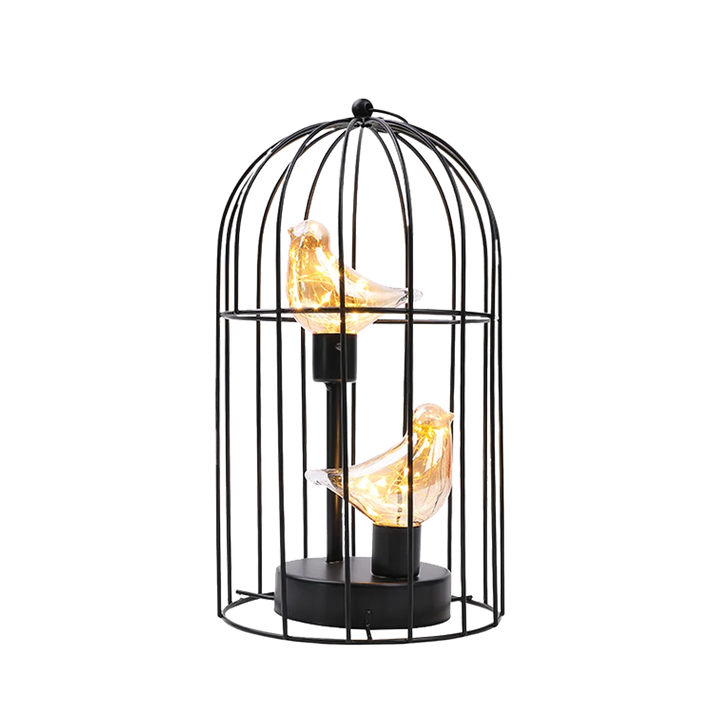 Romantic cordless LED birdcage lamp with delicate fairy lights, enhancing any table's ambiance.