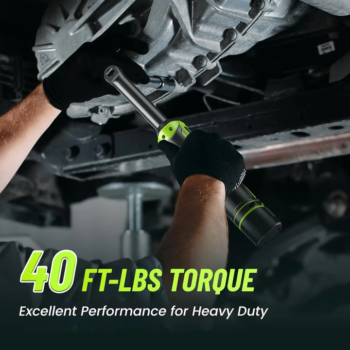 Extended reach 3/8in cordless electric power tool, a variable speed ratchet wrench for automotive repairs.
