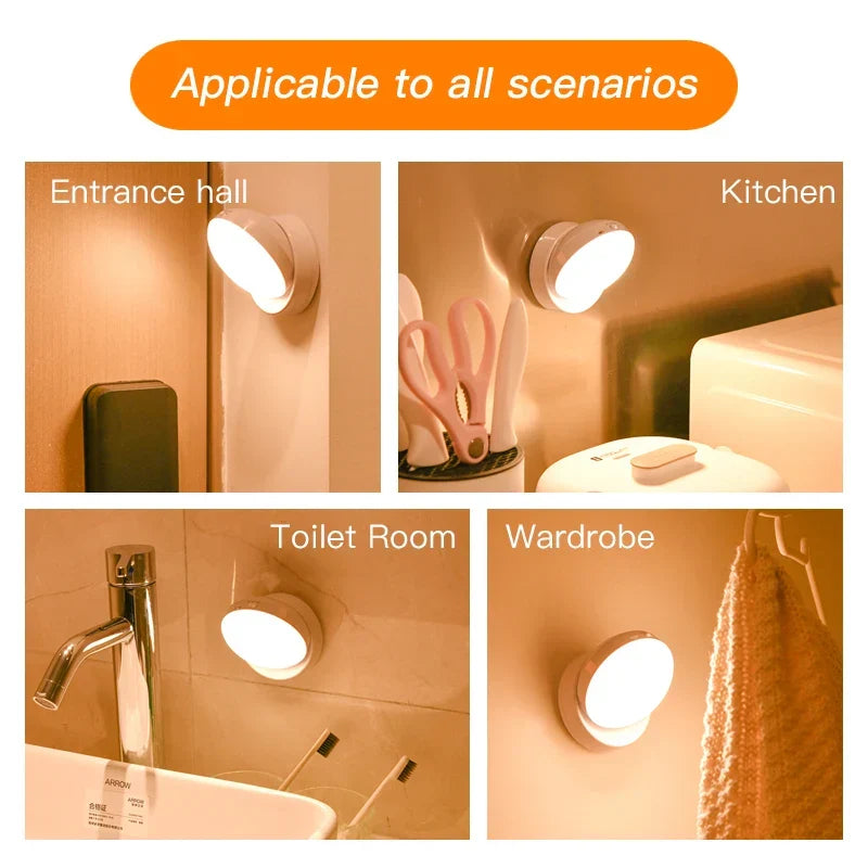 Universal magnetic LED night light with motion sensor, USB rechargeable. Wireless, energy-saving home illumination.