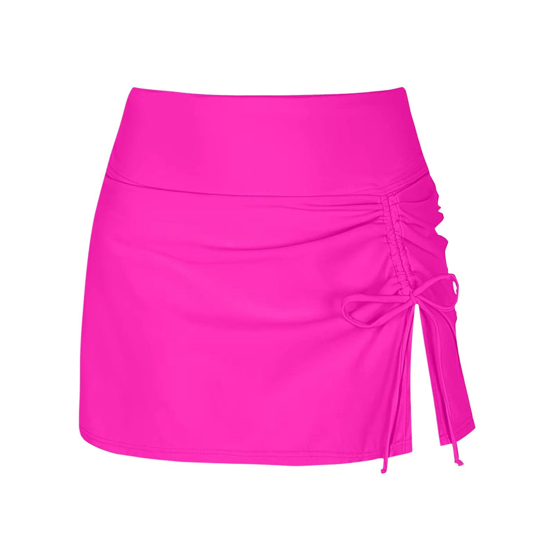 Trendy ruched swim skirt, high-waist design for women. Perfect beachwear for a stylish summer vacation.