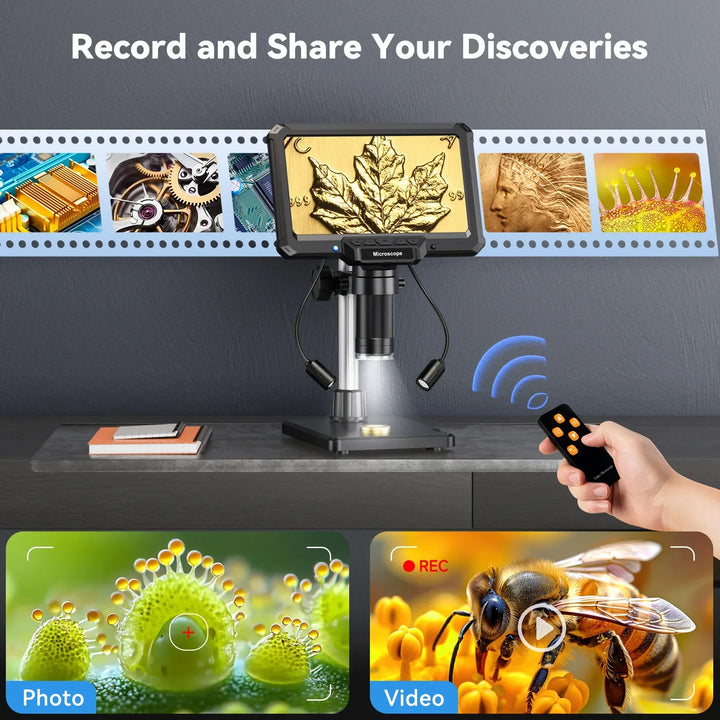 7-inch digital inspection microscope, perfect soldering camera for electronics and detailed coin viewing.