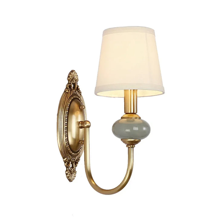 Beautiful copper & ceramic wall sconce, an antique style bedside or living room accent light for home decor.
