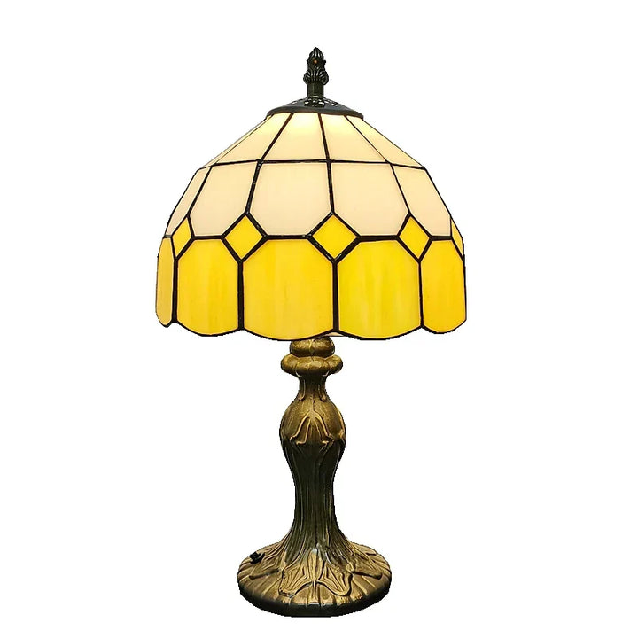 Purple Nordic plaid table lamp, ideal modern lighting for a girls' room desk or bedside. Colorful ambient light.
