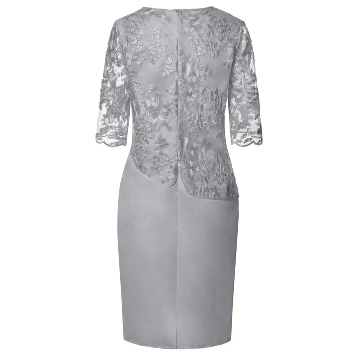 Comfortable & flattering short sleeve midi dress with lace accents, suitable for any occasion.