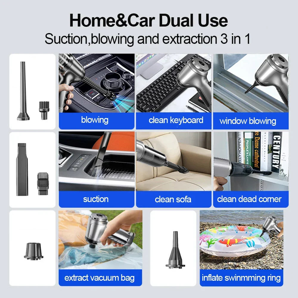Versatile mini handheld vacuum, USB rechargeable, perfect for car, home, and quick cleanups.