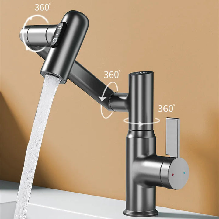 Stylish smart bathroom/kitchen faucet with digital LED temperature display and convenient 360° swivel.