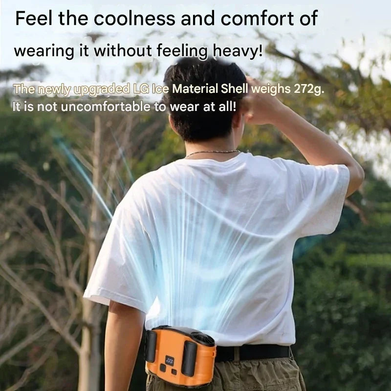 Compact hands-free portable fan with dual vents. Designed for personal cooling during travel & outdoor adventures.