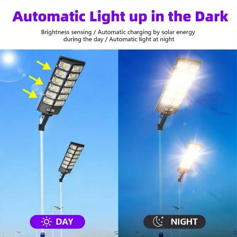 Convenient Tavvitaimp18 solar street light with remote control, offering adjustable LED outdoor lighting for pathways.