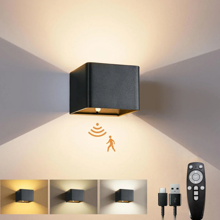 Wire-free rechargeable LED wall light. Motion sensor & remote provide easy control for home lighting.