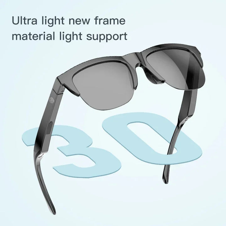 Wireless smart sunglasses for hands-free calling & music. Unisex black wearable tech with Bluetooth.