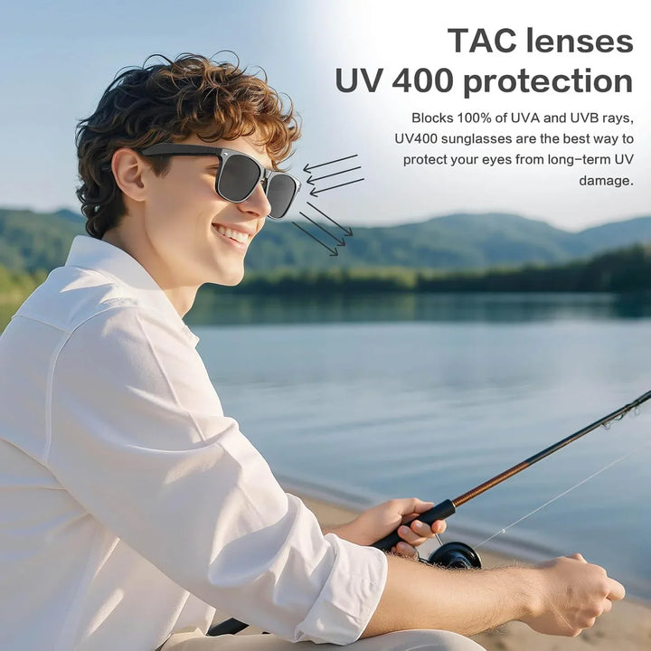 Outdoor gear: Men's smart camera glasses with instant translation, video recording & UV protection.