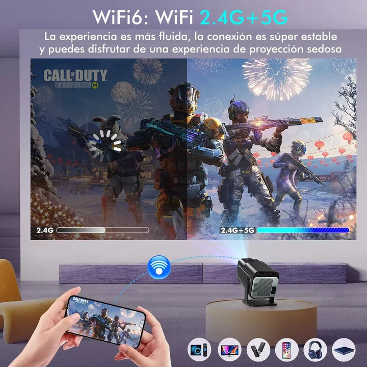 Tavvitaimp18 Smart Portable Projector transforms any space into a 4K/1080p home theater experience.