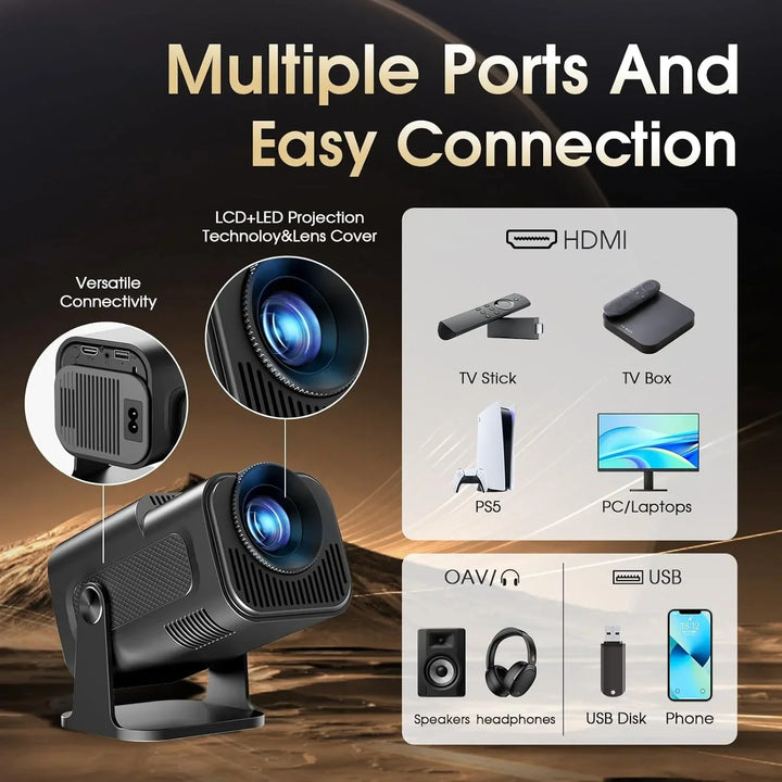 Tavvitaimp18 Smart Portable Projector, compact design, ideal for travel, home theater, outdoor cinema.