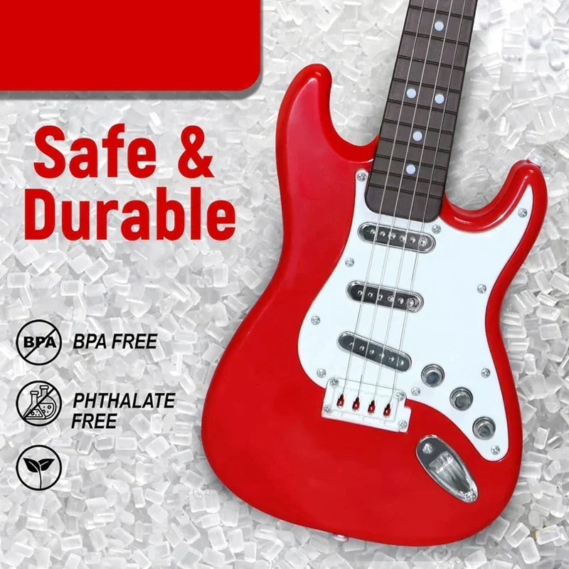 Childrens instrument: a 4-string electric guitar for kids, promoting creative play and music skills.