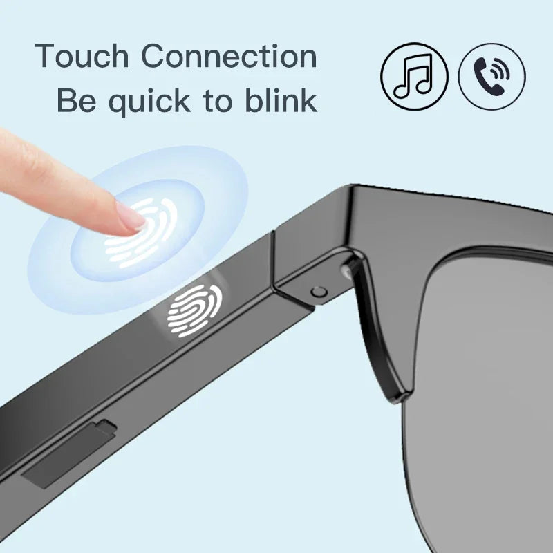 Black wireless smart sunglasses for sports & outdoors, with HIFI audio & UV protection. Unisex eyewear.