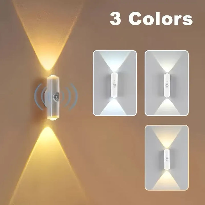 SmartGlow 2-pack motion sensor wall lights; rechargeable, cordless & bright LED.