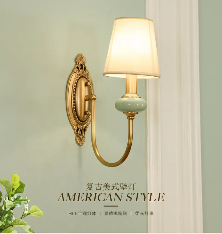Chic copper ceramic wall sconce with antique design, ideal for elegant bedside, living room, or hallway lighting.