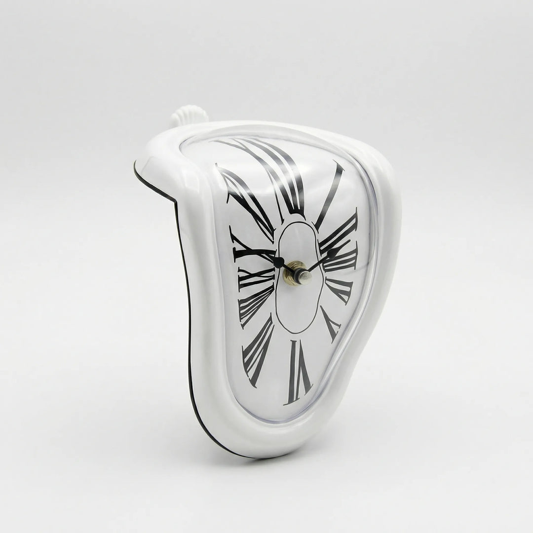 Decorative gold mantel clock, sculptural and surreal design for stylish home decor.