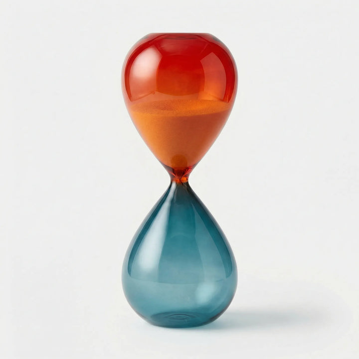 Stylish two-tone hourglass for desk decor, a beautiful and functional office timer.