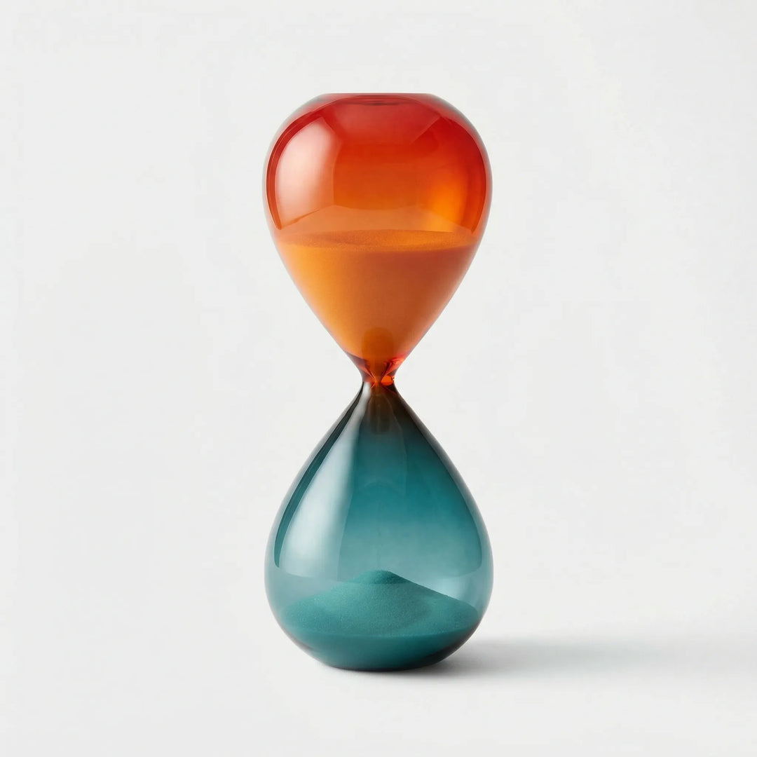 Mindfulness two-tone hourglass timer, a calming accent and meditation tool for any room.