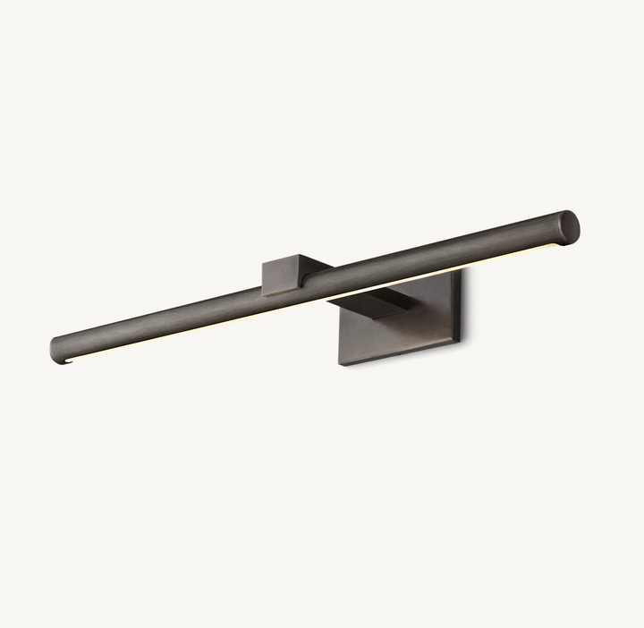 Contemporary 48-60 inch LED art lamp, brass finish, hardwired, for stunning art display.