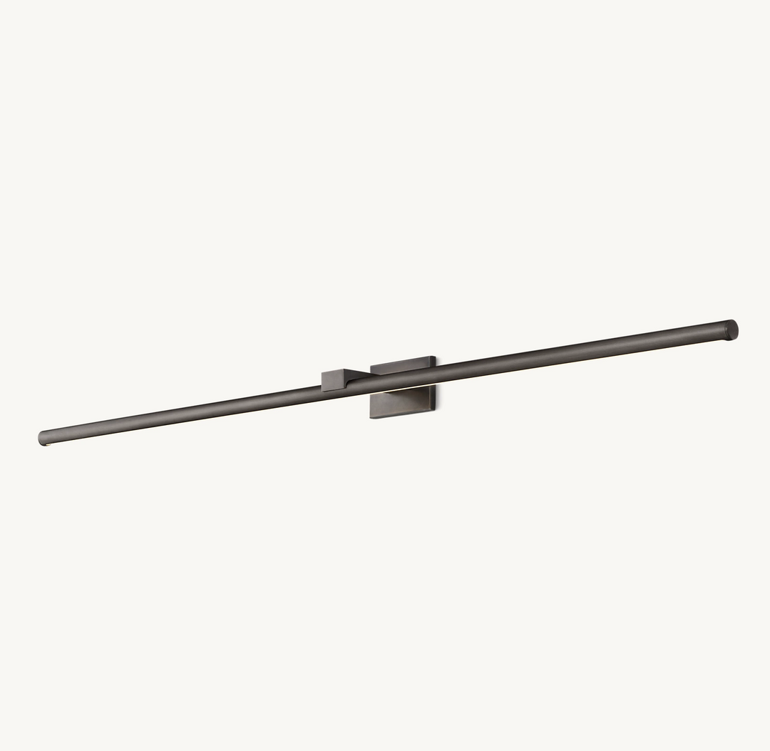 Hardwired 48-60 inch LED picture light, modern brass, ideal for sophisticated art displays.
