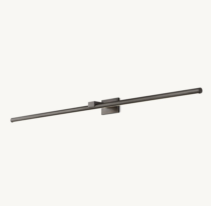 Hardwired 48-60 inch LED picture light, modern brass, ideal for sophisticated art displays.