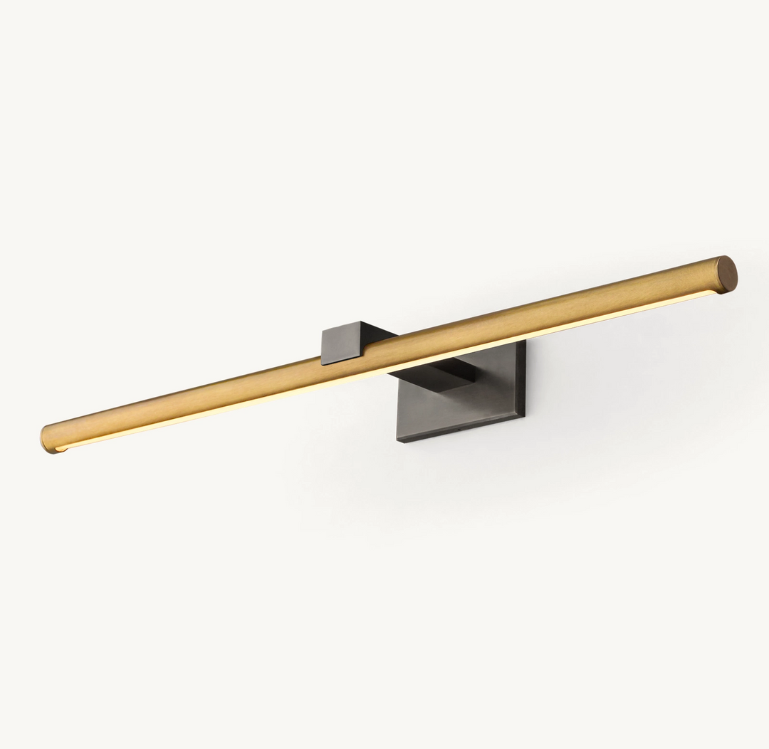 Elegant 48-60 inch LED art lamp, warm white, brass finish, ideal for gallery art display.