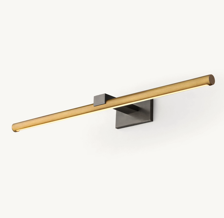 Elegant 48-60 inch LED art lamp, warm white, brass finish, ideal for gallery art display.