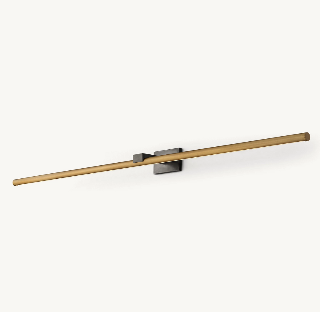 Modern brass LED picture light, 48-60 inch, warm white for art display & home decor.